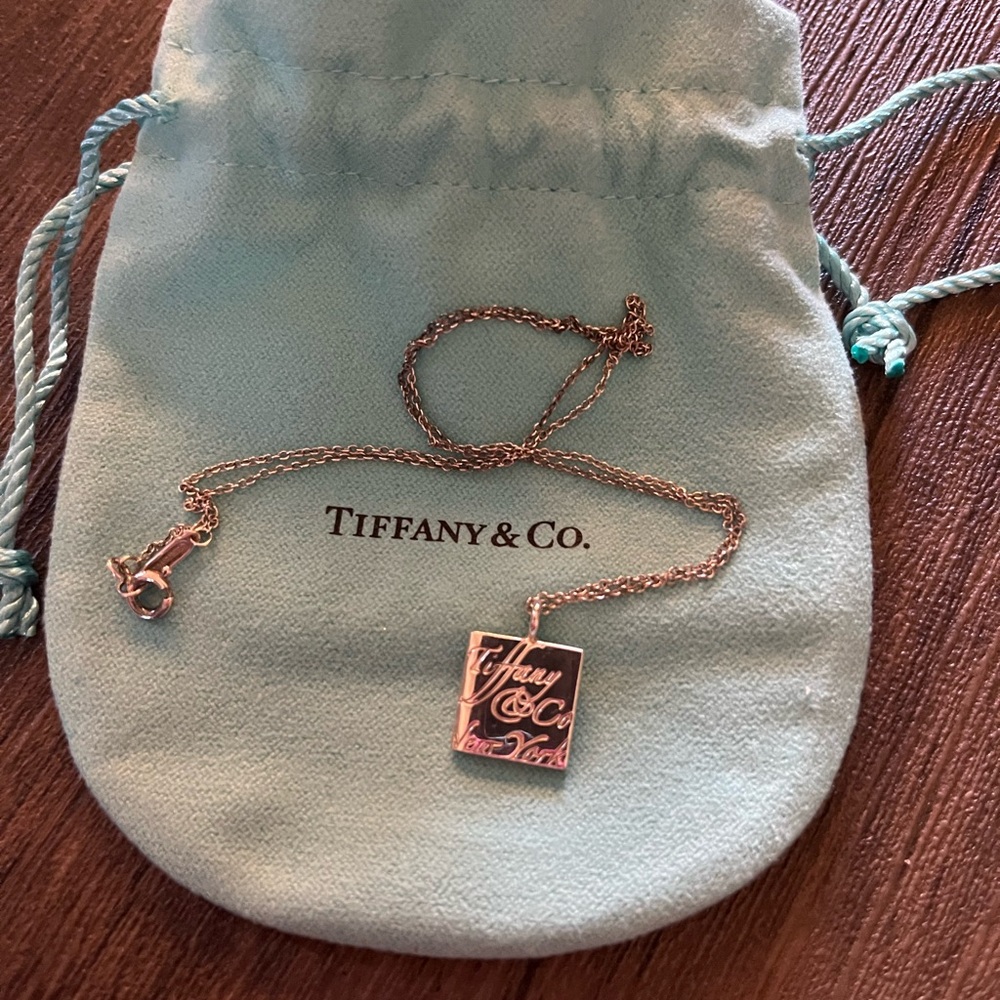 Authentic Tiffany & Co. Silver Square Pendant Necklace